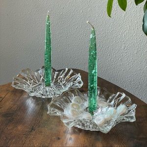 Set of 2 - Beautiful Pressed Glass Centerpiece Candle Holders, Candy Dis…